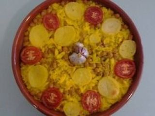 Baked rice with cod typical of Sagunto
