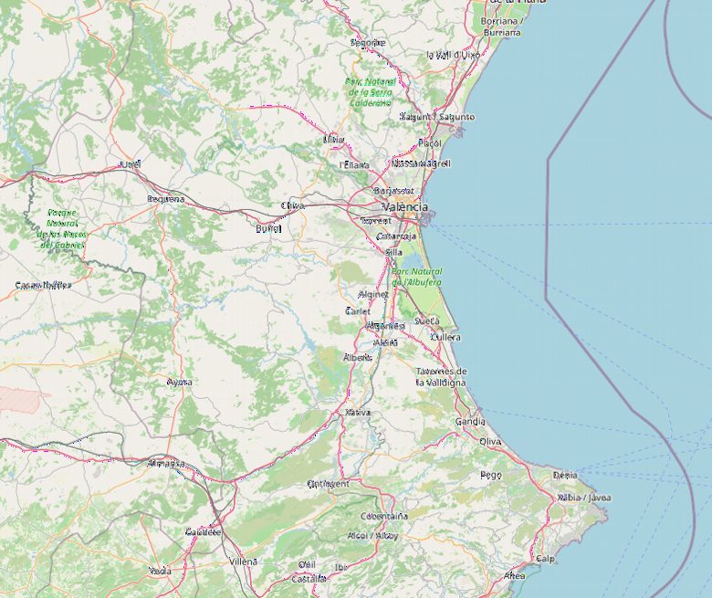 Map of the Valencia region and its coast, the area covered by our transfers